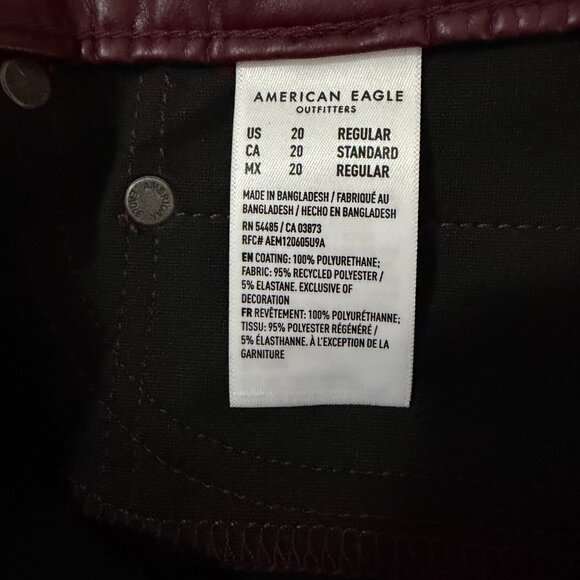 American Eagle Faux Leather Super High Rise Kick Boot Pants (Maroon) - Picture 6 of 6
